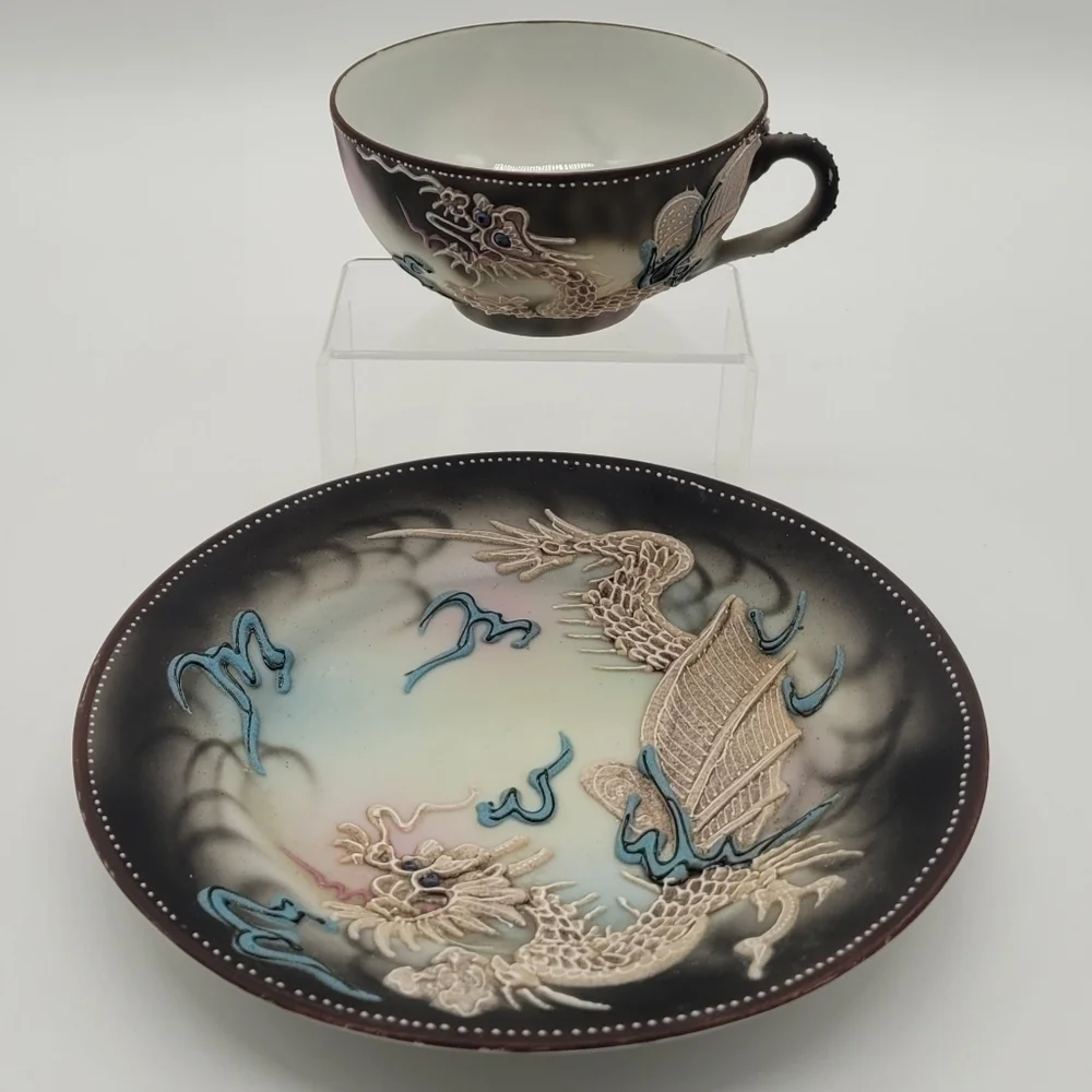 Vintage Hand Painted Nippon Moriage Dragonware Tea Set (Cup and Saucer)​​​